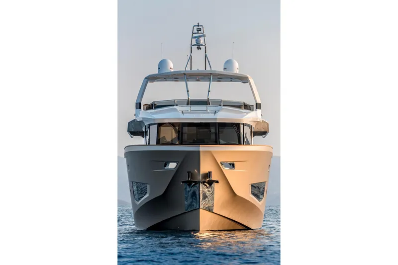 Numarine 26xp Yacht Photos Pics Front view of 2025 Numarine 26XP yacht on calm water.