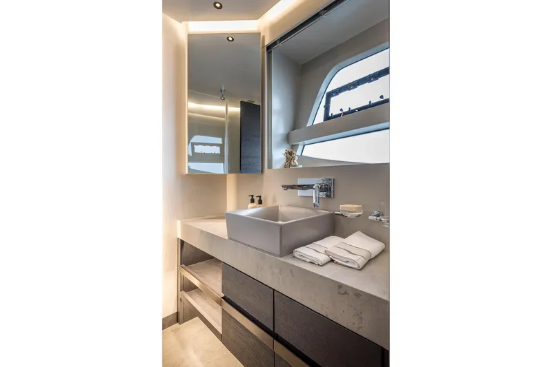 Numarine 26xp Yacht Photos Pics Luxurious bathroom in 2025 Numarine 26XP yacht with modern sink and elegant design.