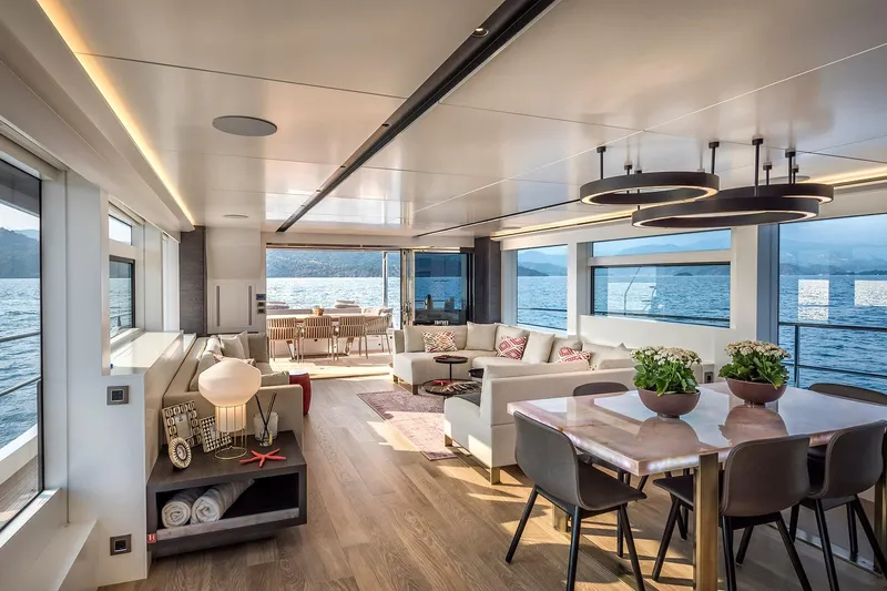 Numarine 26xp Yacht Photos Pics Luxurious interior of 2025 Numarine 26XP yacht with modern decor and ocean views.