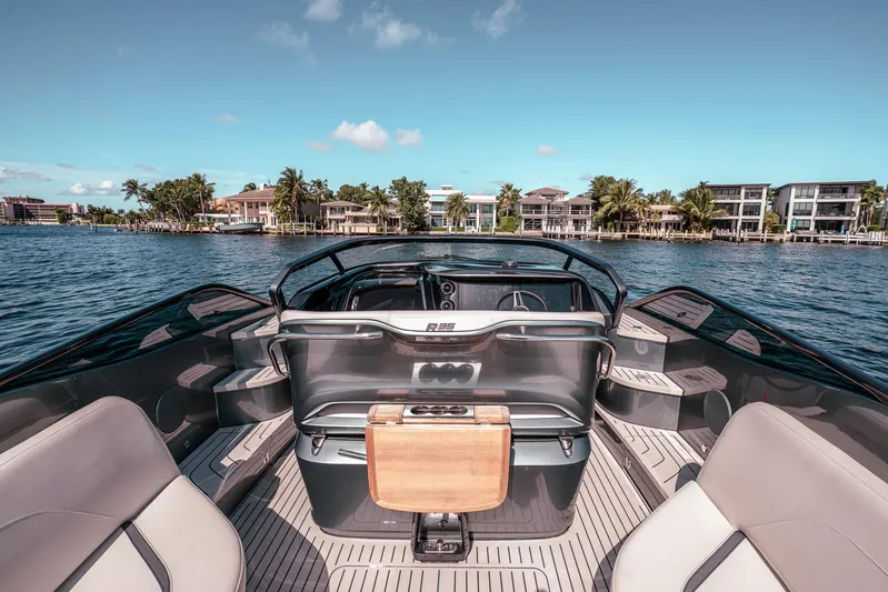  Yacht Photos Pics Luxury Princess R Class 35 yacht interior, 2022 model, with scenic waterfront view.