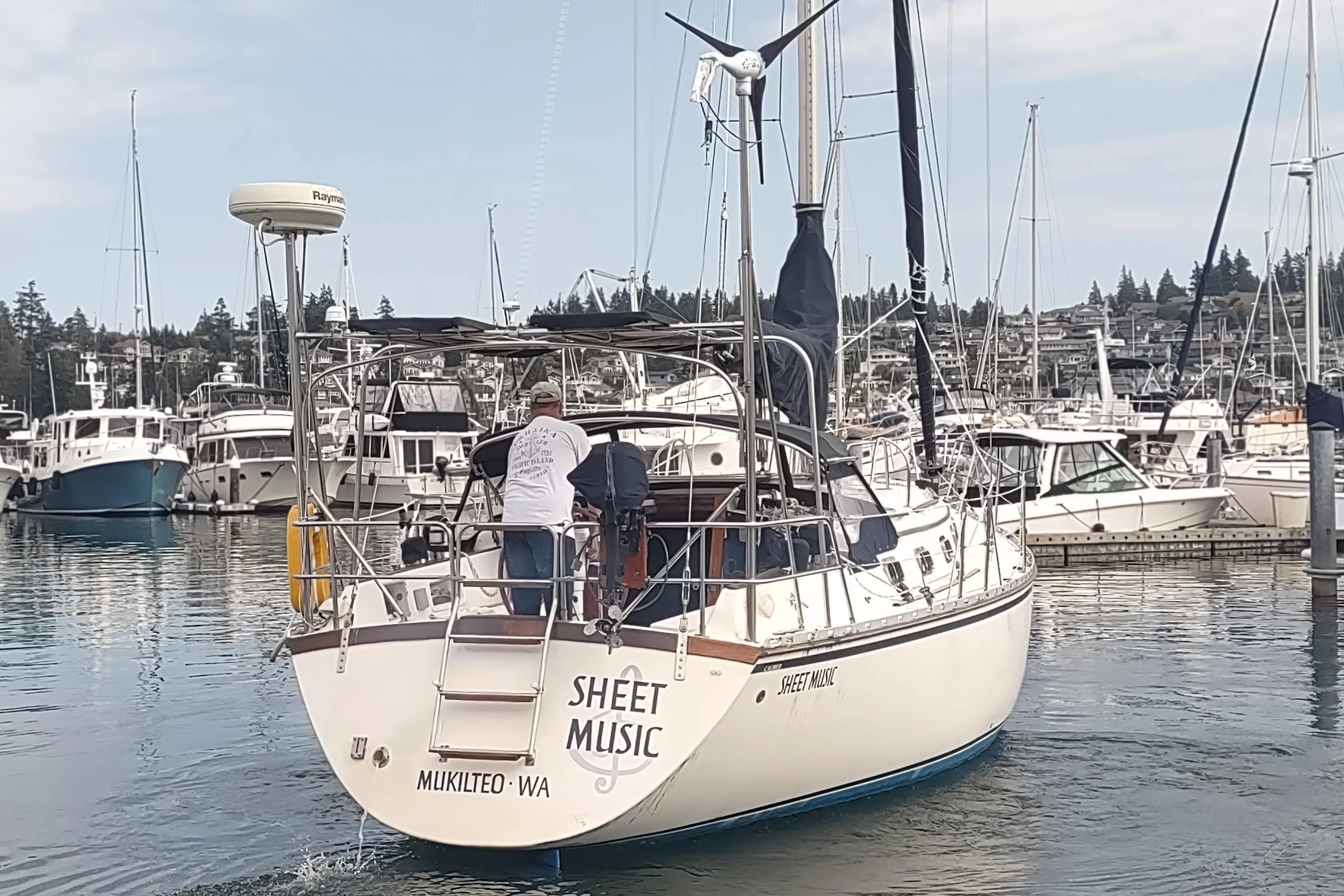 Caliber 38 sailboat Sheet Music in Mukilteo, WA marina, 1989 model.