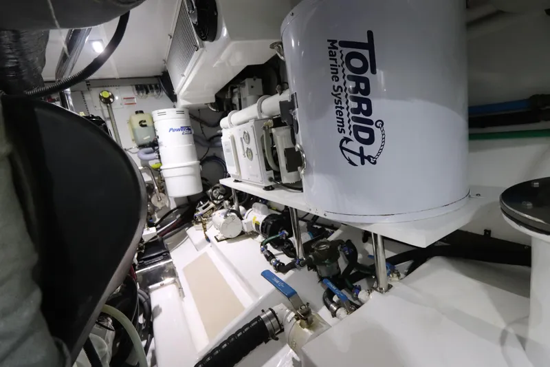 Mi Cielo Yacht Photos Pics Engine room of 2017 Marlow Explorer 49E with Torrid Marine Systems equipment.
