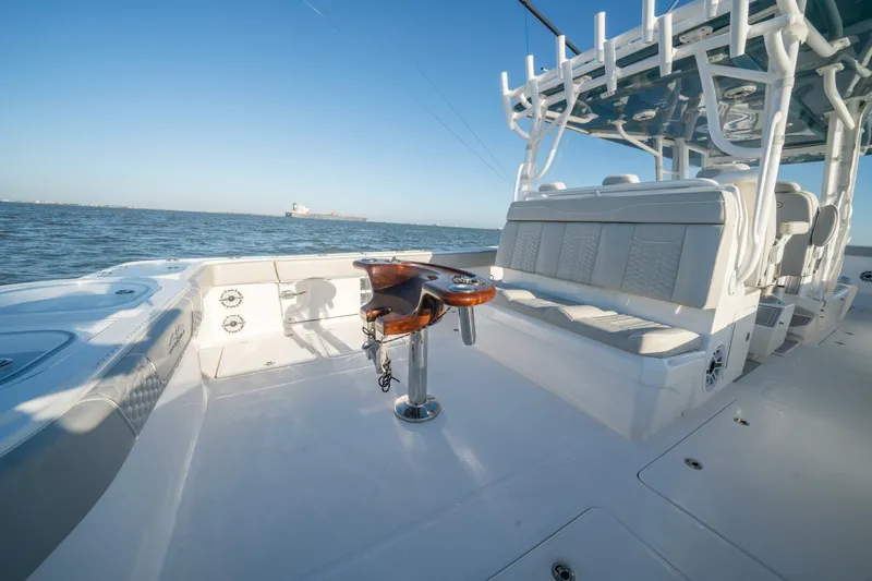 Catallac Yacht Photos Pics 2023 Invincible 46 Catamaran interior with seating and ocean view.