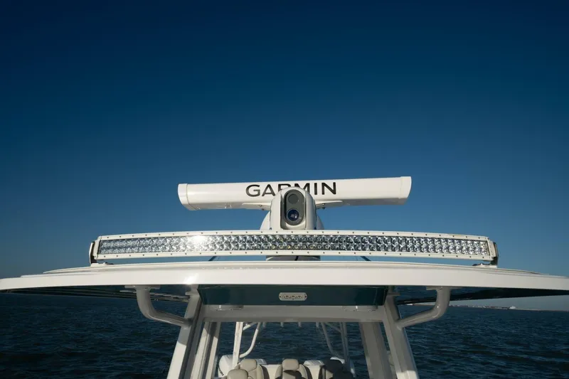 Catallac Yacht Photos Pics 2023 Invincible 46 Catamaran with Garmin radar and LED light bar on open water.