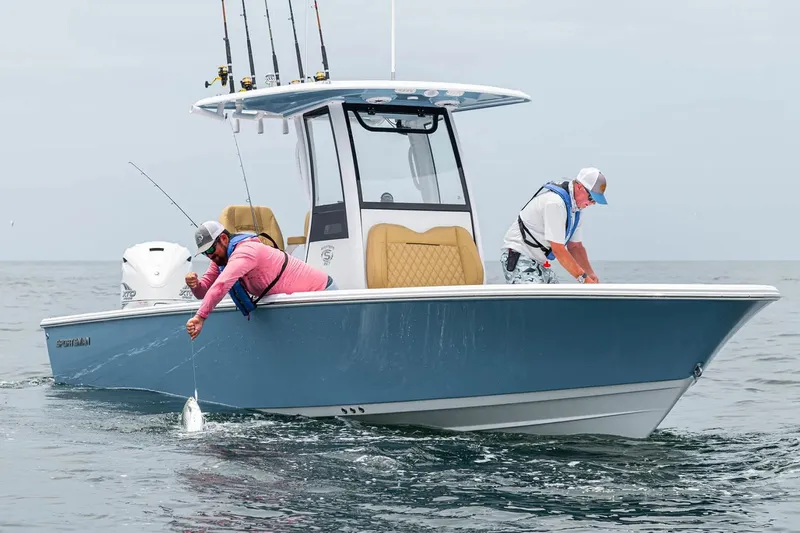  Yacht Photos Pics Manufacturer Provided Image: 2025 Sportsman Masters 267 Bay Boat with anglers fishing in open water.