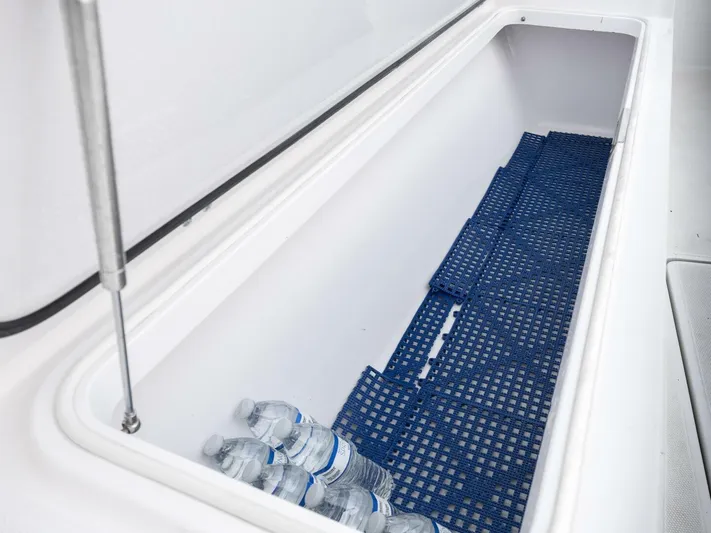 Bill Time Yacht Photos Pics Cooler with water bottles on a 2016 Bahama 41 boat.