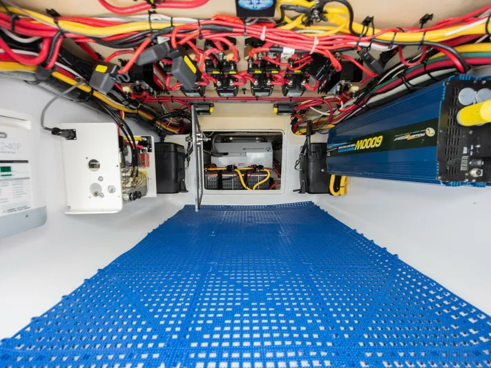 Bill Time Yacht Photos Pics Electrical system of 2016 Bahama 41 boat with wiring and components.