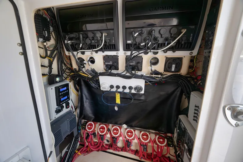 Bill Time Yacht Photos Pics Electrical system of a 2016 Bahama 41 boat with Garmin equipment.