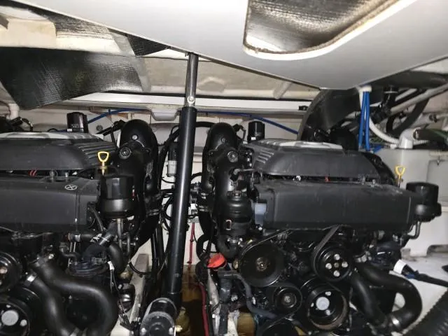  Yacht Photos Pics Engine room of 2017 Sea Ray Sundancer 350 Coupe with dual engines.