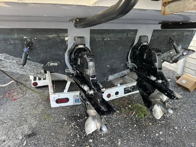  Yacht Photos Pics 2017 Sea Ray Sundancer 350 Coupe boat with dual propellers on a trailer.