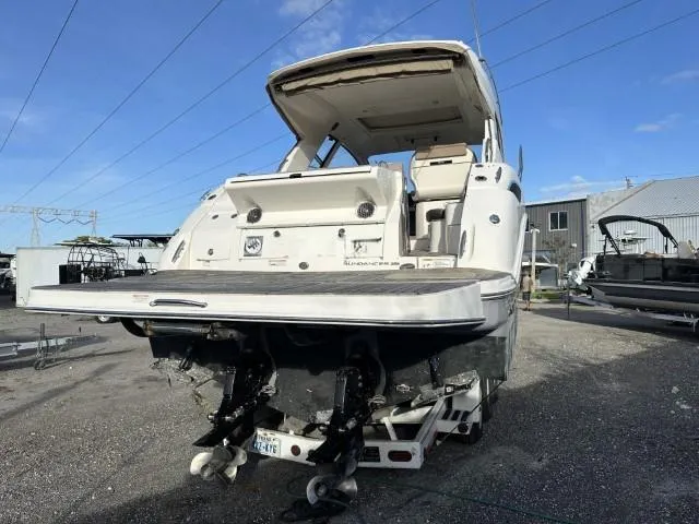  Yacht Photos Pics 2017 Sea Ray Sundancer 350 Coupe boat, rear view, on dry dock.