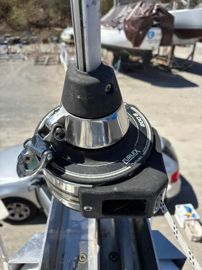 Lucky Dog Too Yacht Photos Pics Furlex furling system on a 2008 Hunter 41 DS sailboat, close-up view.