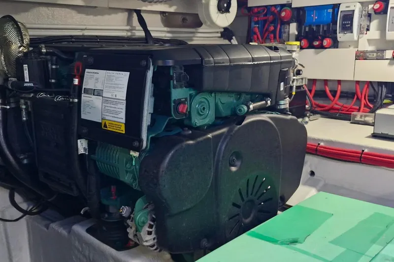  Yacht Photos Pics Engine room of 2024 Galeon 410 HTC yacht, featuring advanced mechanical systems.