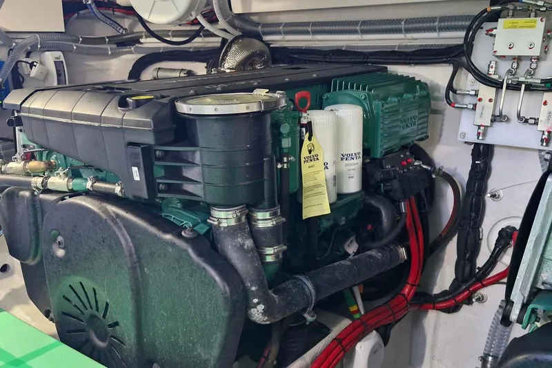  Yacht Photos Pics Engine compartment of 2024 Galeon 410 HTC yacht with Volvo Penta components.
