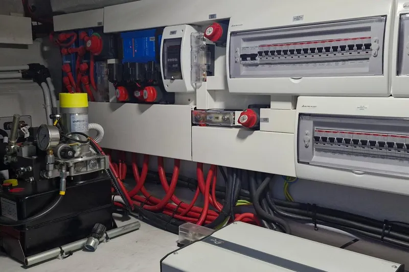  Yacht Photos Pics Electrical control panel in 2024 Galeon 410 HTC yacht engine room.