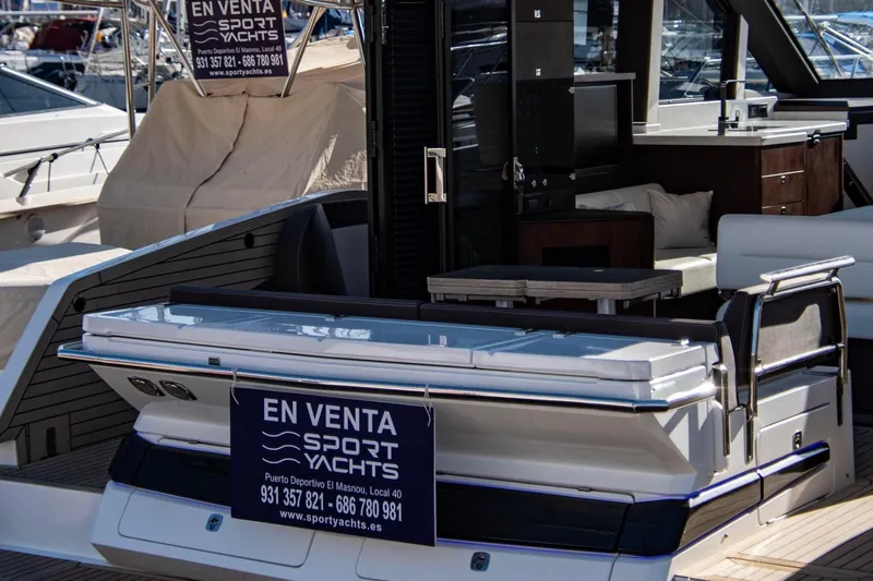  Yacht Photos Pics 2025 Galeon 410 HTC yacht for sale at marina, featuring luxurious interior.