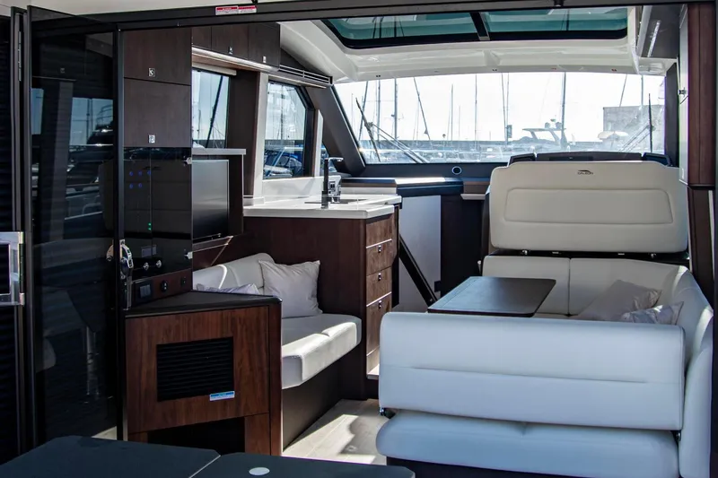  Yacht Photos Pics Luxurious interior of 2025 Galeon 410 HTC yacht with modern furnishings and sleek design.