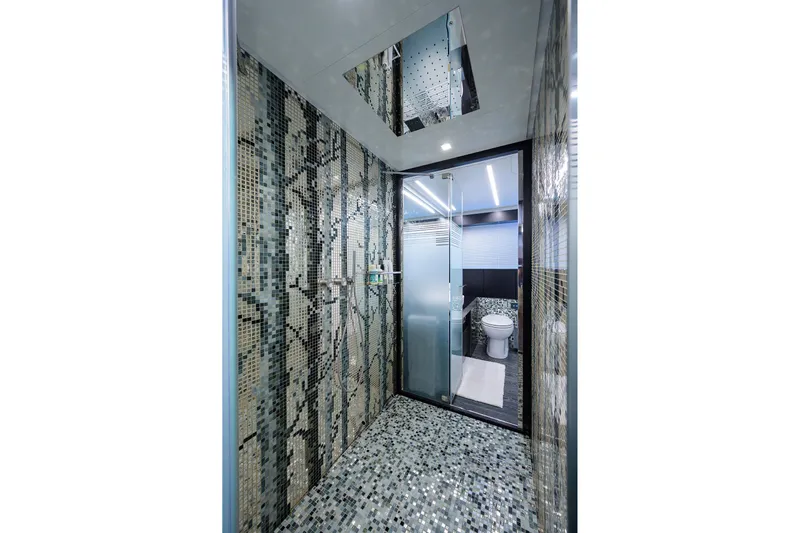Shine Yacht Photos Pics Luxurious bathroom with mosaic tiles in 2022 Pershing 9X yacht.