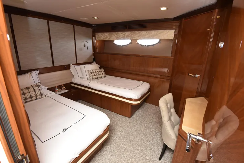 Princess One Yacht Photos Pics Luxurious twin cabin interior of 2014 Princess Flybridge 98Y Motor Yacht.