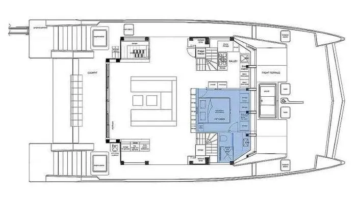 Rosa Del Mar Yacht Photos Pics Floor plan of 2017 Sunreef Supreme 68 yacht, showcasing layout and interior design.