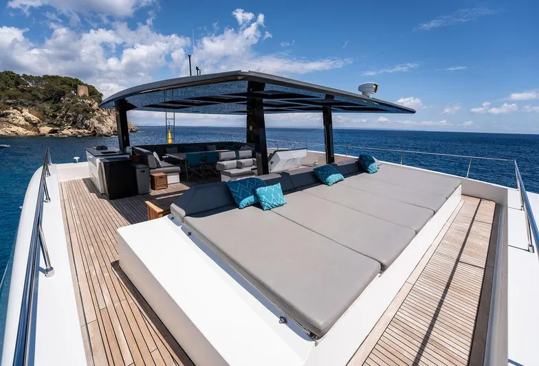 Rosa Del Mar Yacht Photos Pics Luxurious 2017 Sunreef Supreme 68 yacht with spacious deck and seating area.