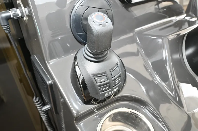  Yacht Photos Pics Joystick control on 2020 Pursuit S 408 Sport boat dashboard, featuring Yamaha branding.