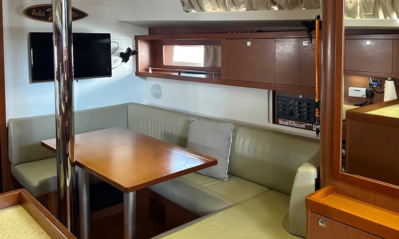 Lele Kalua Yacht Photos Pics Interior of 2014 Beneteau Oceanis 41 yacht with cozy seating and modern amenities.