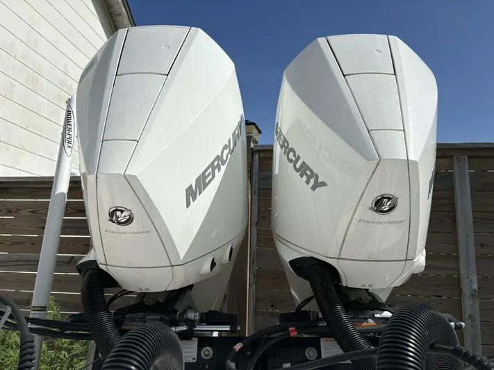  Yacht Photos Pics Twin Mercury outboard engines on a 2019 Tidewater 2700 Carolina Bay boat.