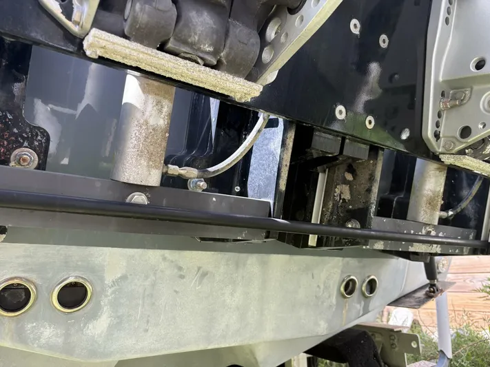  Yacht Photos Pics Close-up of 2019 Tidewater 2700 Carolina Bay boat's transom and fittings.