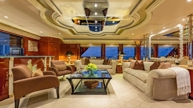 I Love This Boat Yacht Photos Pics Luxurious interior of 2002 Christensen Tri Deck yacht with elegant seating and decor.