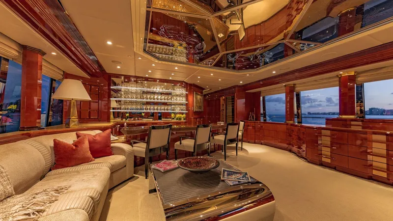 I Love This Boat Yacht Photos Pics Luxurious interior of 2002 Christensen Tri Deck yacht with elegant furnishings and panoramic windows.