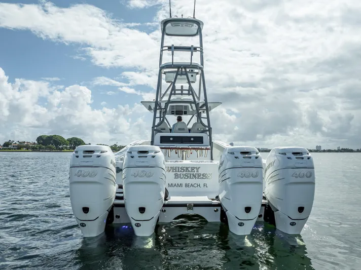 "whiskey Business" Yacht Photos Pics Freeman 42 LR 2020 boat with four engines on water, Miami Beach.