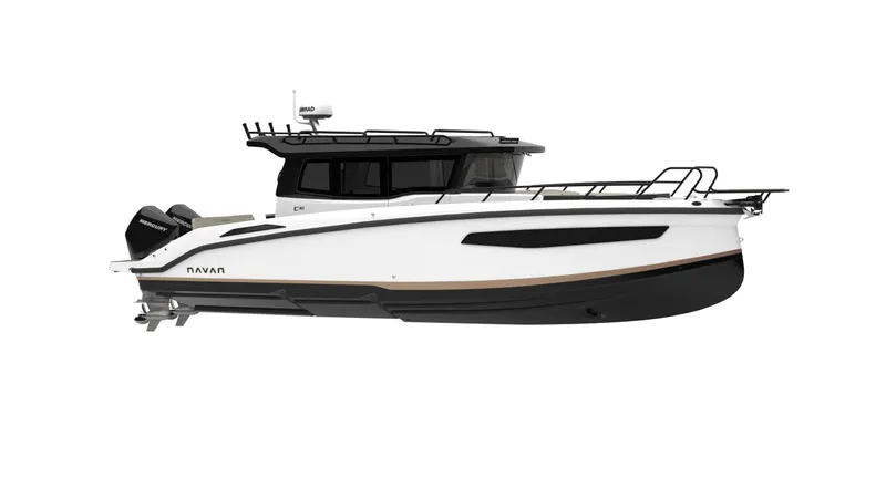 Yacht Photos Pics 2025 Navan C30 boat, sleek design, white and black exterior, side view.