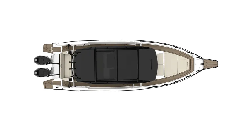  Yacht Photos Pics Top view of 2025 Navan C30 boat with dual engines and sleek design.