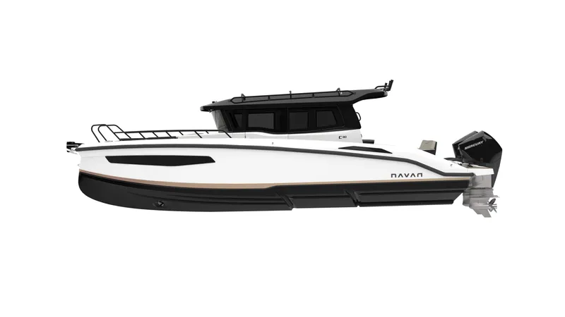  Yacht Photos Pics 2025 Navan C30 boat, sleek design, side view, white and black color scheme.