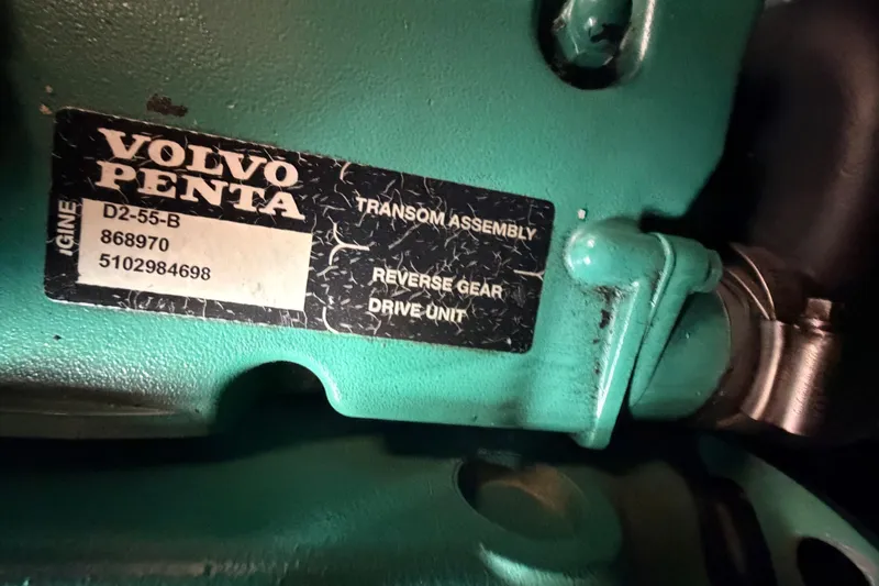 Tadpole Yacht Photos Pics Volvo Penta engine label on 2005 Beneteau Oceanis Clipper 423, showing model D2-55-B details.