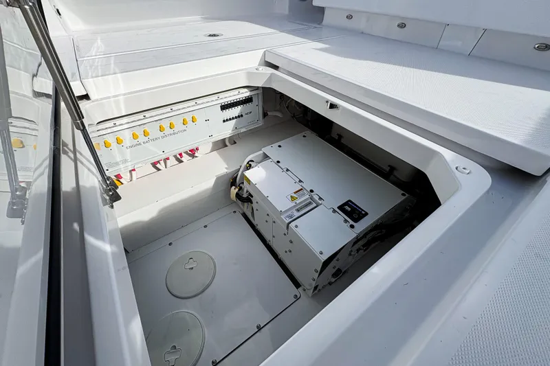 Yacht Photos Pics 2026 HCB 48 Campeon engine battery distribution system in open compartment.