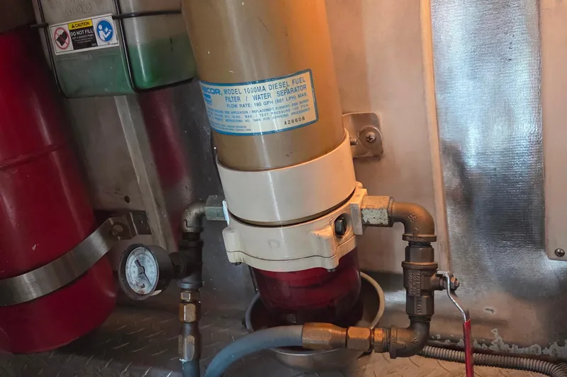  Yacht Photos Pics Diesel fuel filter system in a 2004 Ocean Yachts 43 Super Sport engine room.