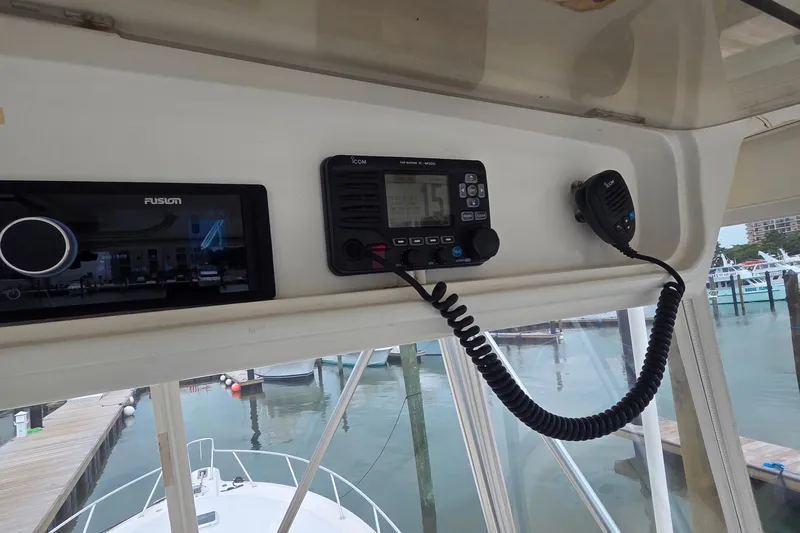  Yacht Photos Pics Control panel of a 2004 Ocean Yachts 43 Super Sport, featuring marine electronics.