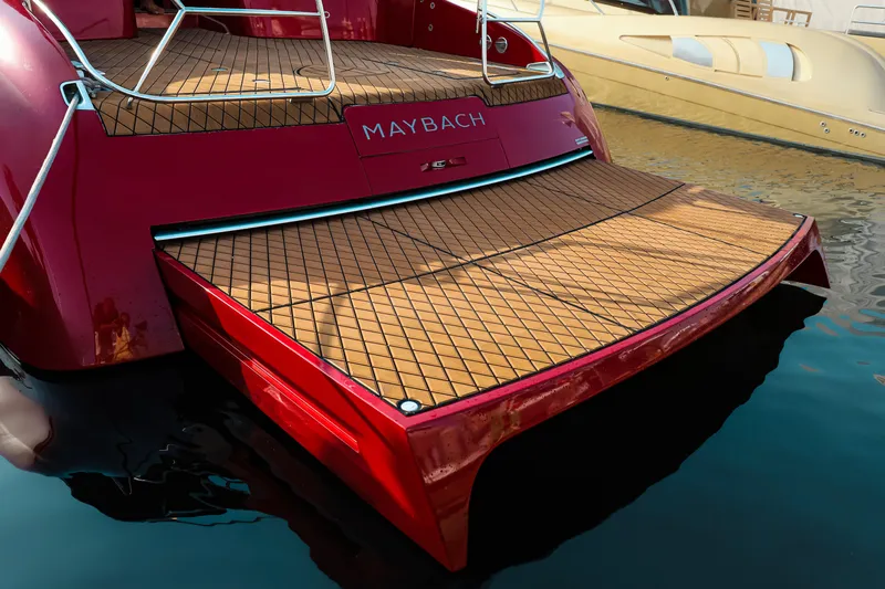 Mercedes Yacht Photos Pics Luxury yacht Maybach Silver Arrow 460 GT, 2016 model, with elegant wooden deck.