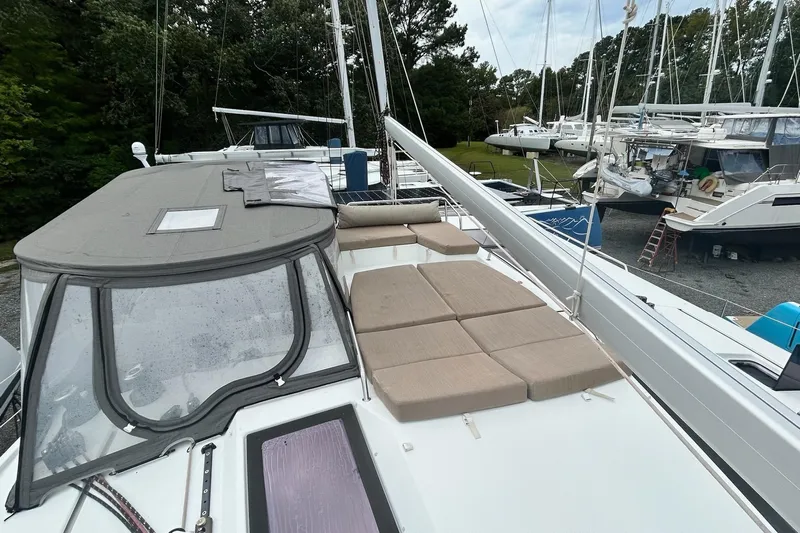  Yacht Photos Pics 2019 Fountaine Pajot Helia 44 Evolution catamaran with spacious deck and comfortable seating.