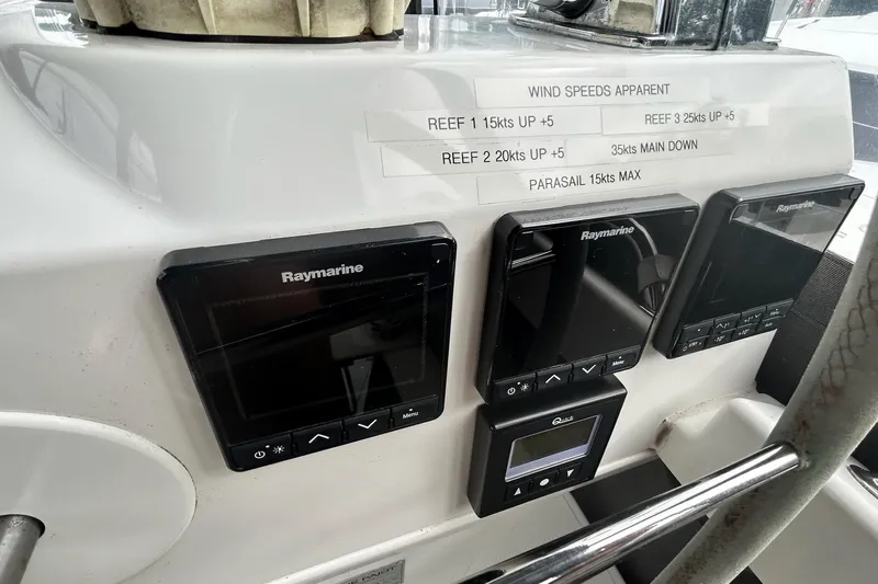  Yacht Photos Pics Control panel of 2019 Fountaine Pajot Helia 44 Evolution with Raymarine displays.