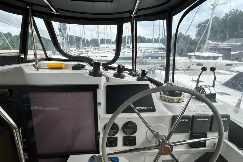  Yacht Photos Pics Helm of 2019 Fountaine Pajot Helia 44 Evolution catamaran with Raymarine navigation system.