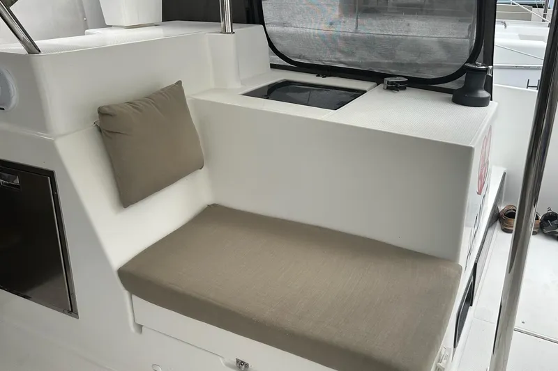  Yacht Photos Pics Cozy seating area on 2019 Fountaine Pajot Helia 44 Evolution catamaran.