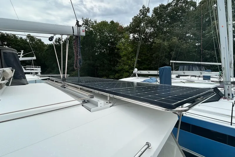  Yacht Photos Pics 2019 Fountaine Pajot Helia 44 Evolution catamaran with solar panels on deck.