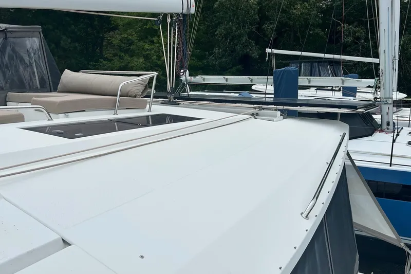  Yacht Photos Pics 2019 Fountaine Pajot Helia 44 Evolution catamaran with spacious deck and seating area.