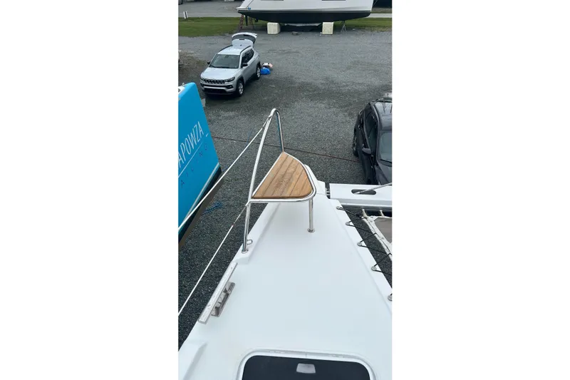  Yacht Photos Pics 2019 Fountaine Pajot Helia 44 Evolution catamaran on land, with visible deck and surroundings.