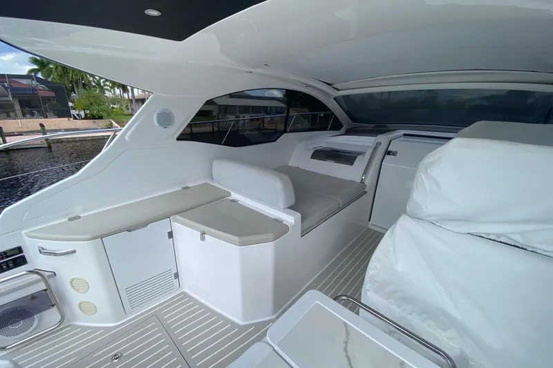  Yacht Photos Pics Luxurious interior of 2021 Azimut Atlantis 45 yacht with sleek seating and modern design.