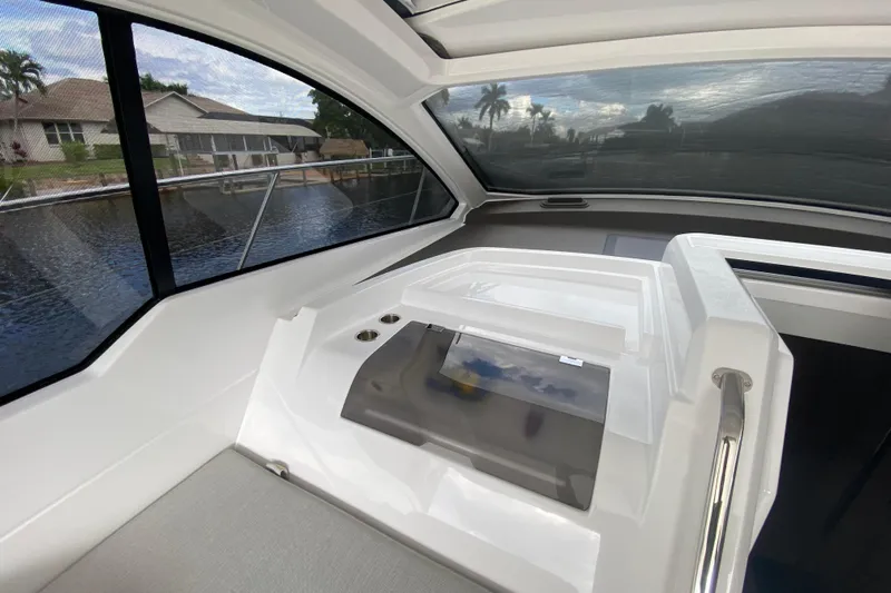  Yacht Photos Pics Interior view of 2021 Azimut Atlantis 45 yacht with sleek design and large windows.