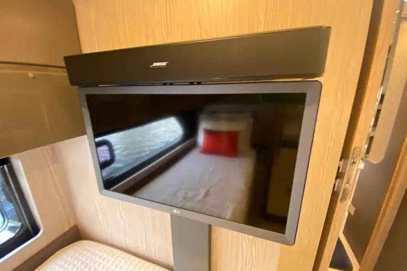  Yacht Photos Pics Interior of 2021 Azimut Atlantis 45 yacht with LG TV and Bose soundbar.